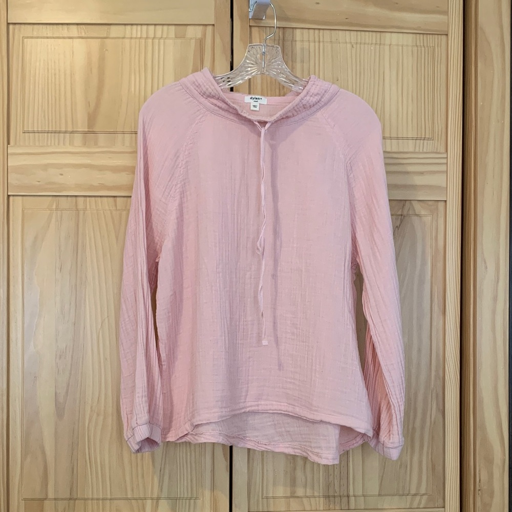 Dylan Light Pink Low Drawstring Neck Cotton Gauze Soft Top